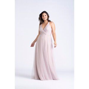 Long Flowy Tulle Bridesmaid Dress. Tie neck. Latte Size M